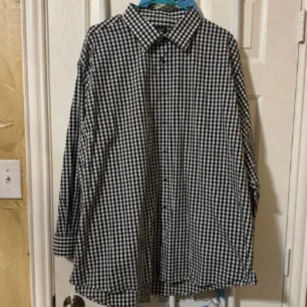 Nordstrom Classic Black and White Gingham Shirt 18.5 collar